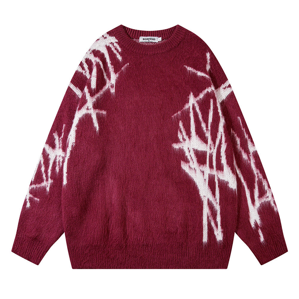 73r1 - Graffiti Embroidered Crew Neck Sweater Men's Hip Hop Design Pullover Sweater