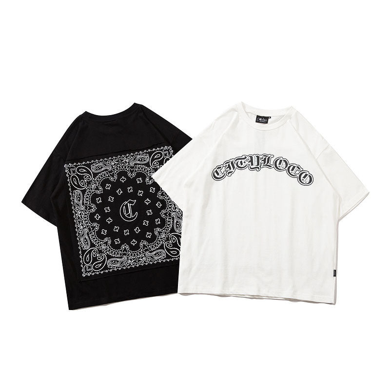 73r1 - Camiseta casual oversize con letras y detalles geométricos