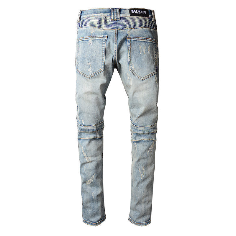 73r1 - Pleated & Distressed Mid-Waist Denim Pants