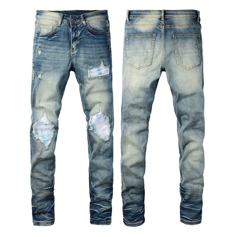 73r1 - Ripped Color Patch Jeans Retro Men · PatchTight Street Capsule
