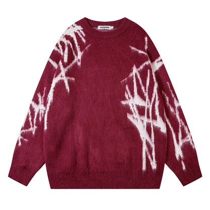 73r1 - Graffiti Embroidered Crew Neck Sweater Men's Hip Hop Design Pullover Sweater