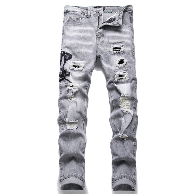 73r1 - Skinny Jeans con Bordado y Estilo Callejero
