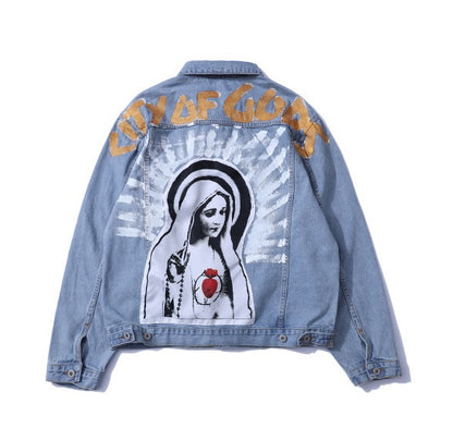 73r1 - Hand-Painted Saint Oil Denim Jacket