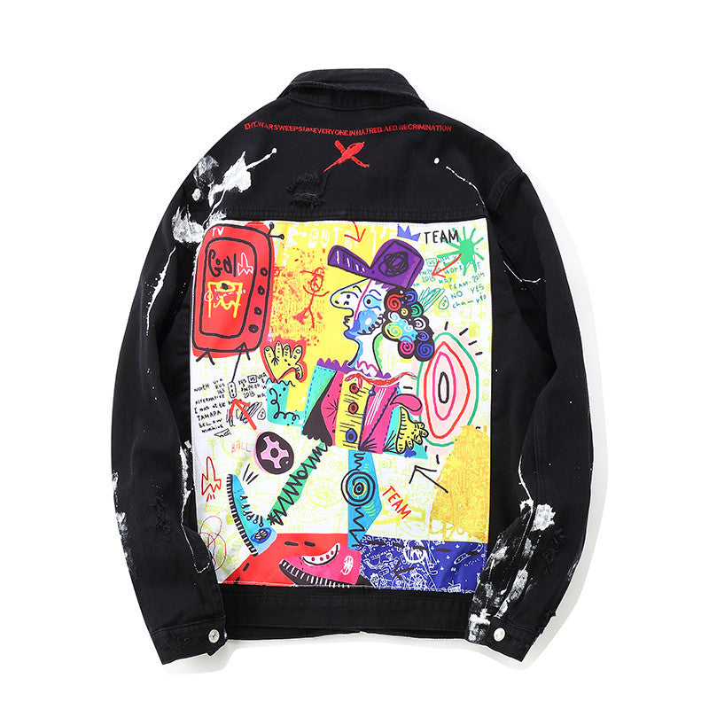 73r1 - Graffiti Splash Paint Retro Denim Jacket