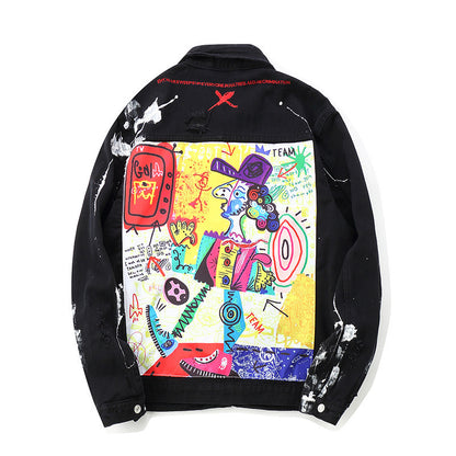 73r1 - Graffiti Splash Paint Retro Denim Jacket