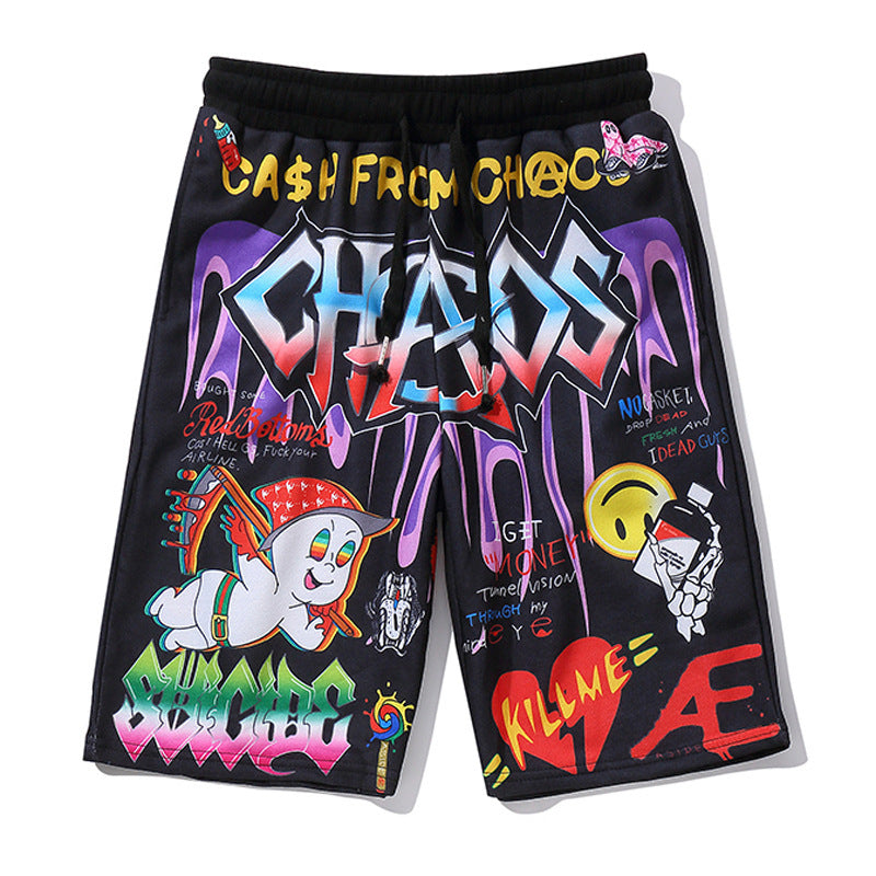 73r1 - Cartoon Graffiti Print Hip Hop Jogger Shorts