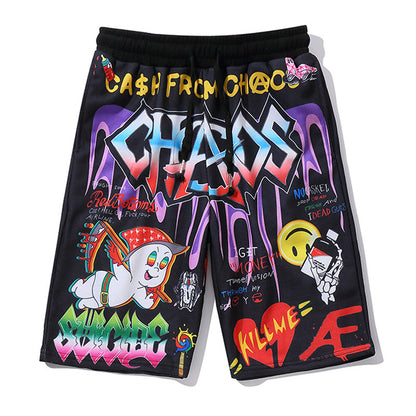 73r1 - Cartoon Graffiti Print Hip Hop Jogger Shorts