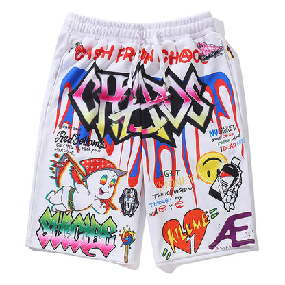 73r1 - Cartoon Graffiti Print Hip Hop Jogger Shorts