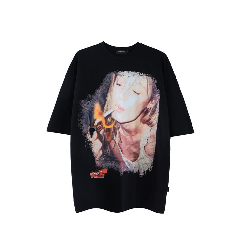 73r1 - Camiseta retro estilo europeo y americano con estampado de personaje