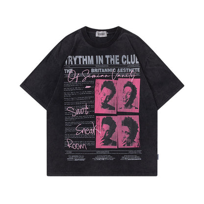 73r1 - Camiseta estilo punk retro con estampado de letras tipo graffiti