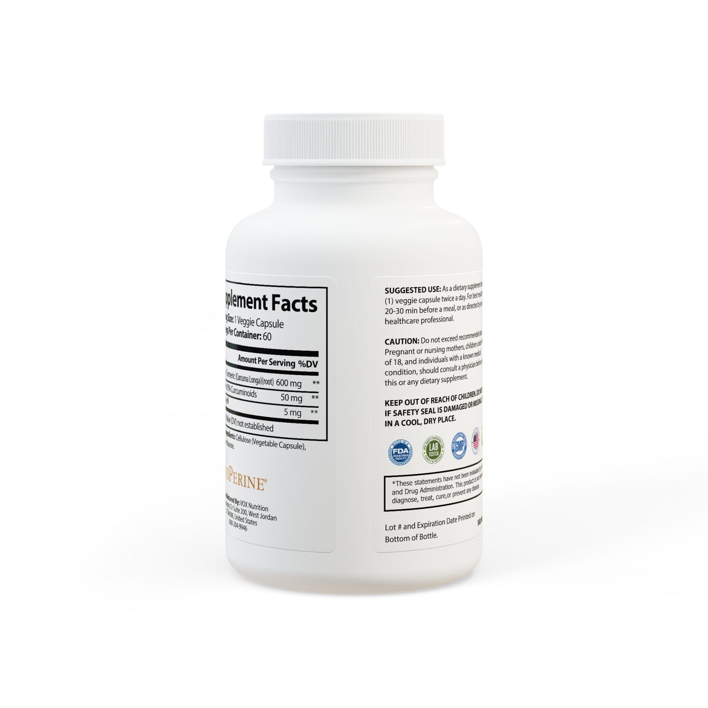 Turmeric with BioPerine® Supplement 73R1 – Recuperación, Antioxidantes y Función Muscular · 60 cápsulas