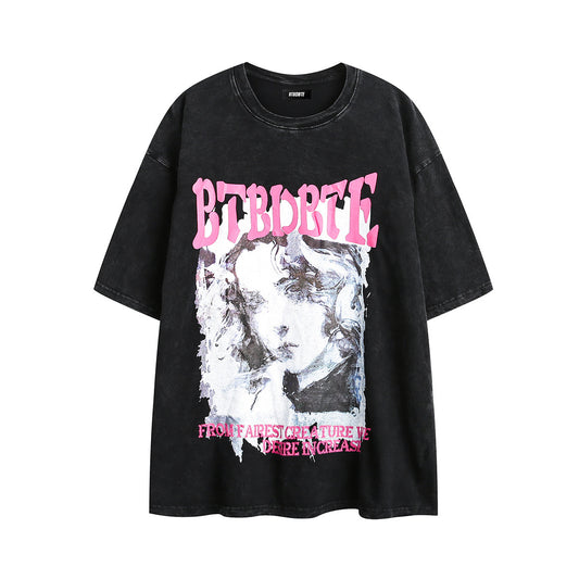 73r1 - Camiseta estilo street con estampado de dibujos animados y técnica batik