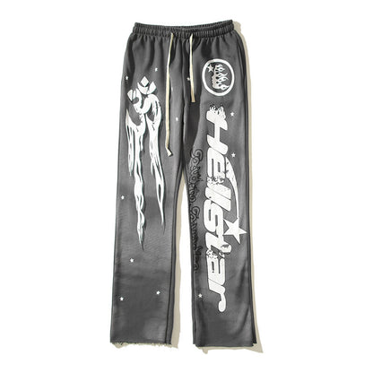 73r1 - Retro Letter Print Hip Hop Straight Sweatpants