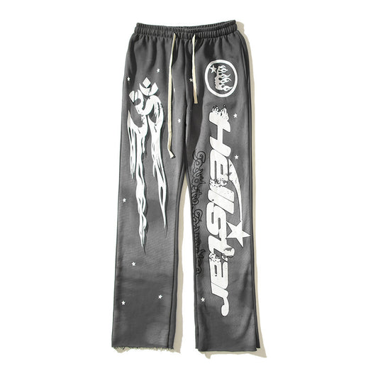 73r1 - Retro Letter Print Hip Hop Straight Sweatpants