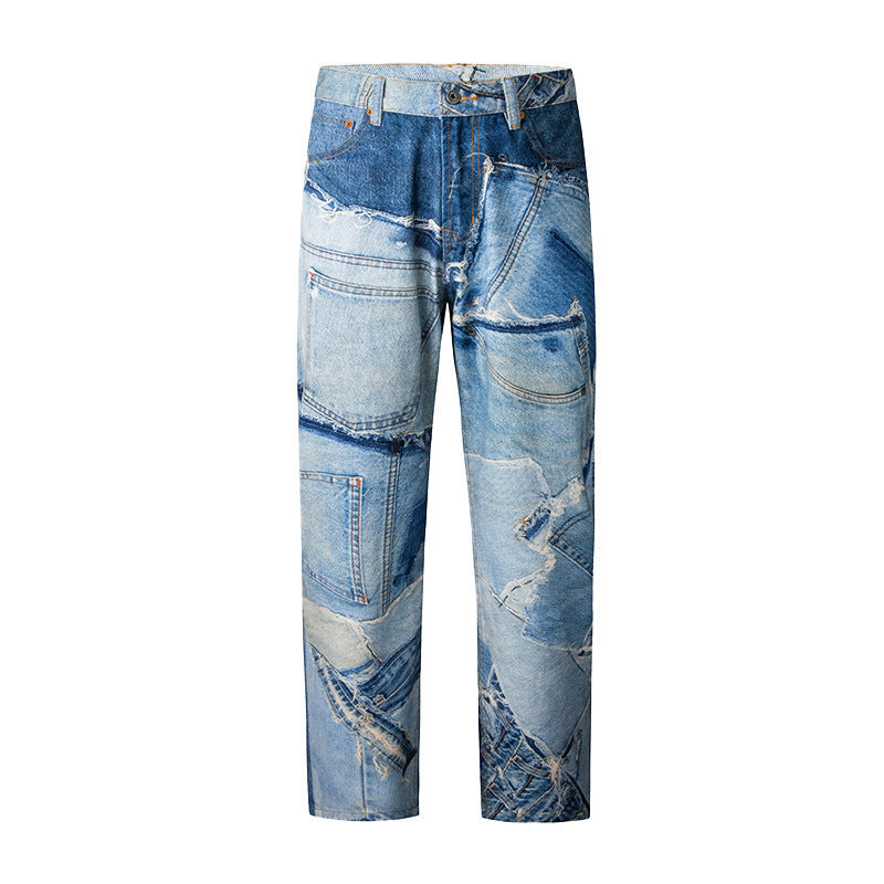 73r1 - Light Sky Blue Cotton Straight-Leg Jeans Mid Waist Men