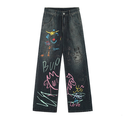 73r1 - Graffiti Straight-leg Trousers Hip Hop Men