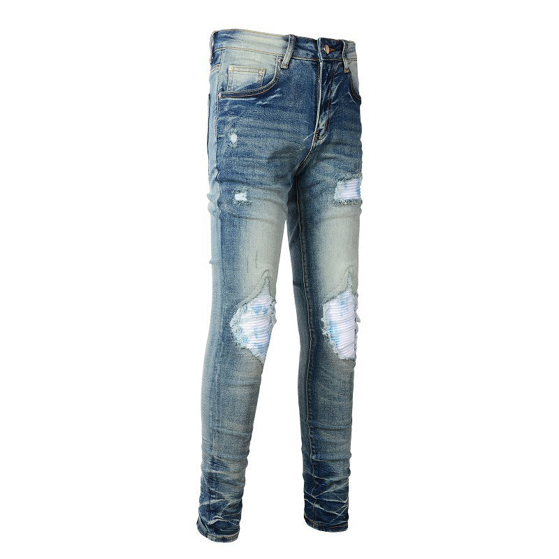 73r1 - Ripped Color Patch Jeans Retro Men · PatchTight Street Capsule
