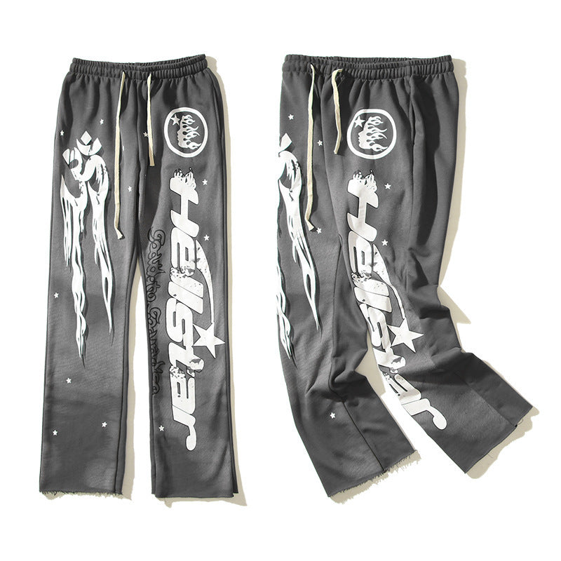 73r1 - Retro Letter Print Hip Hop Straight Sweatpants