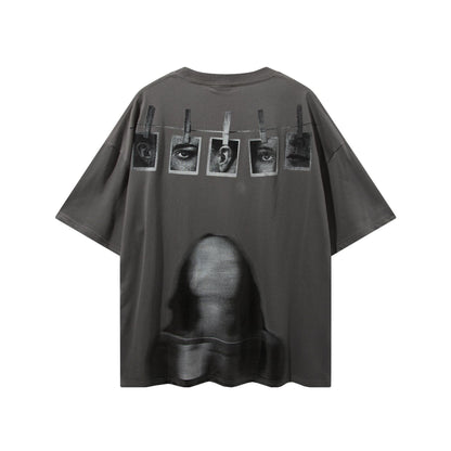 73r1 - Portrait Letter Print Loose Fit Short Sleeve T-Shirt