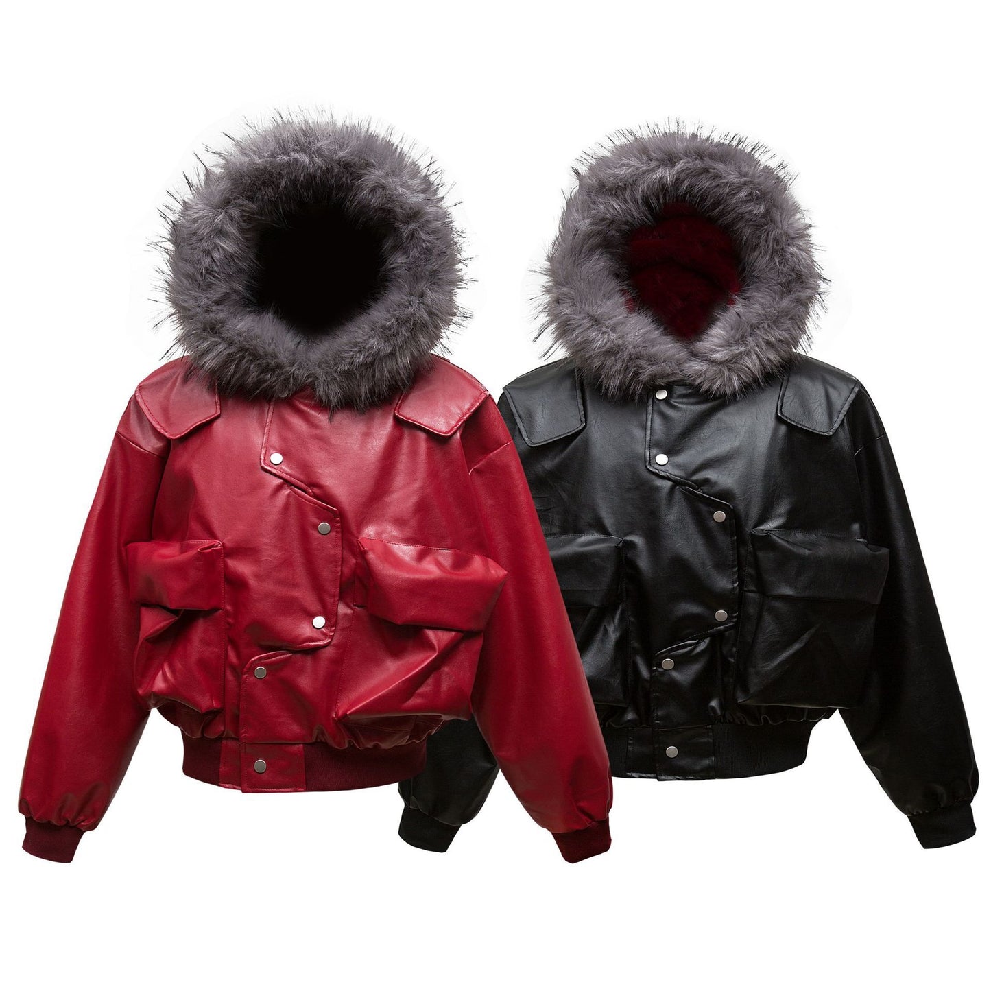 73r1 - Retro Hooded PU Leather Cardigan Jacket Teen Winter