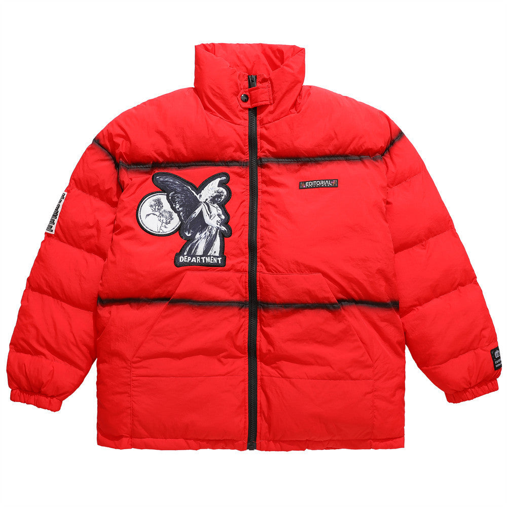 73r1 - Loose Fit Nylon Winter Coat with Applique Decoration Men