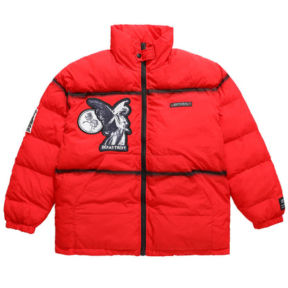 73r1 - Loose Fit Nylon Winter Coat with Applique Decoration Men