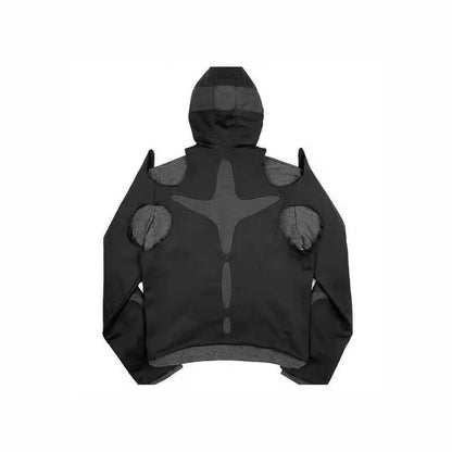 73r1 - Hoodie street estilo Dark Warrior con cremallera y costuras