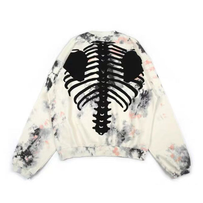 73r1 - Tie-Dyed Bone Print Cotton Sweater Couple Leisure