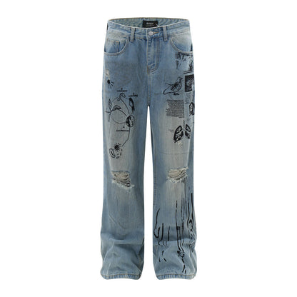 73r1 - Fashion Ripped Denim Trousers Men · Youth Leisure Streetwear Capsule
