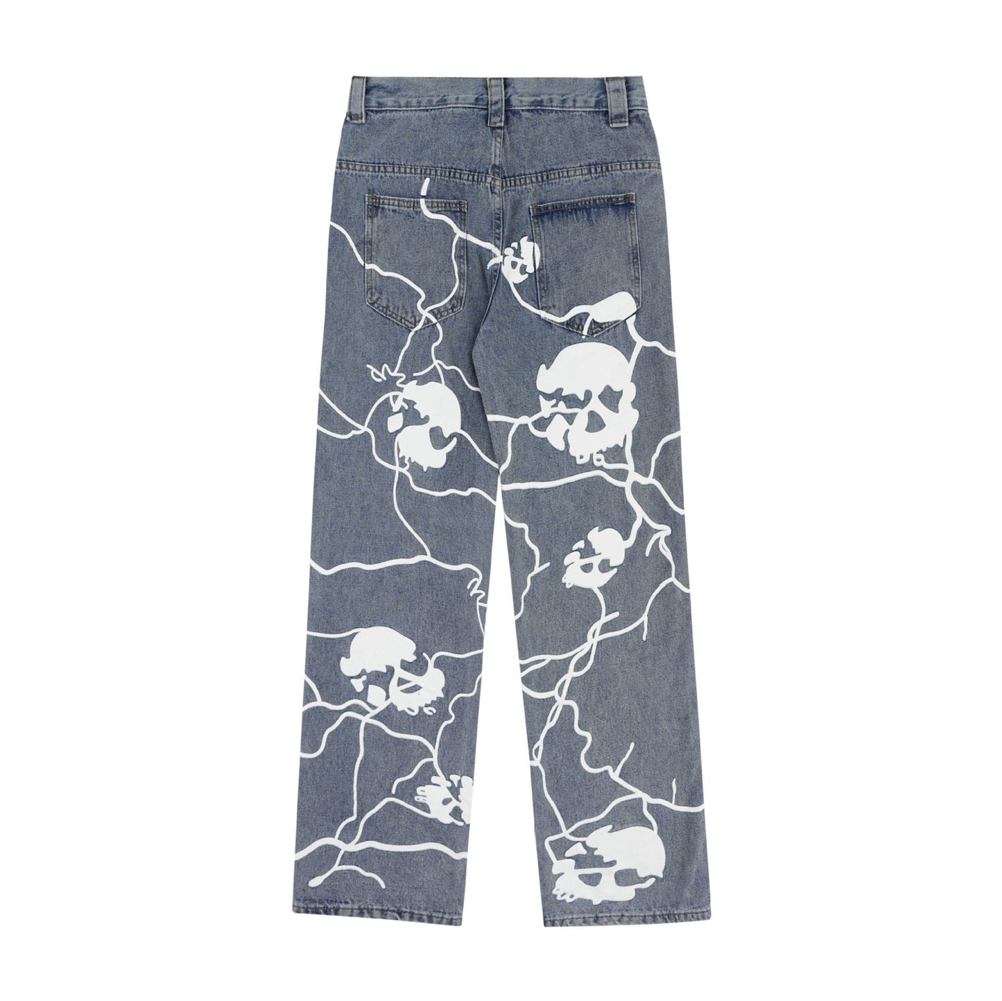 73r1 - Hip Hop Full Printed Skull Jeans Dark High Street Design Sense Straight-leg Trousers