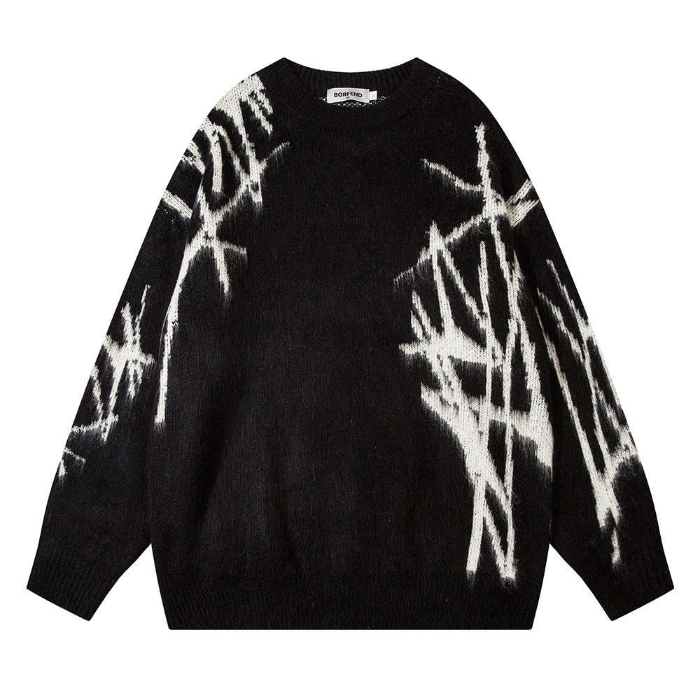 73r1 - Graffiti Embroidered Crew Neck Sweater Men's Hip Hop Design Pullover Sweater