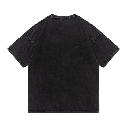 73r1 - Washed Portrait Print Hip-hop Short Sleeve T-Shirt