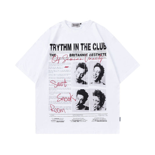 73r1 - Camiseta estilo punk retro con estampado de letras tipo graffiti