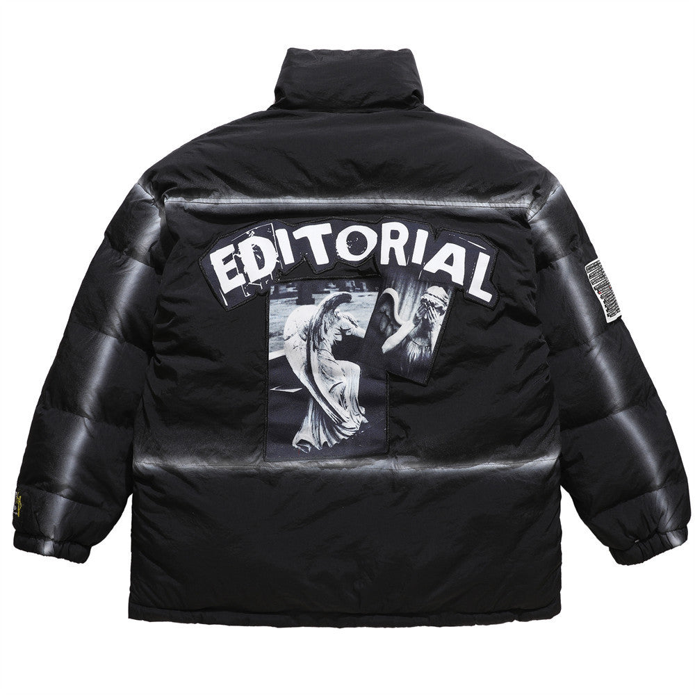 73r1 - Loose Fit Nylon Winter Coat with Applique Decoration Men