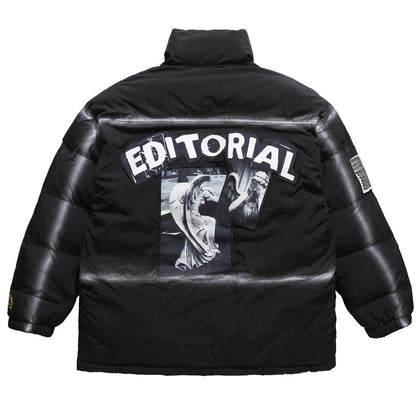 73r1 - Loose Fit Nylon Winter Coat with Applique Decoration Men