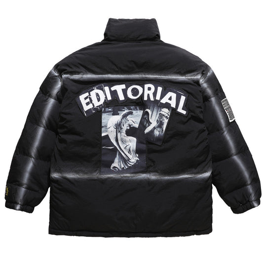 73r1 - Loose Fit Nylon Winter Coat with Applique Decoration Men