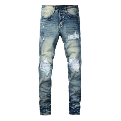 73r1 - Ripped Color Patch Jeans Retro Men · PatchTight Street Capsule