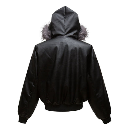 73r1 - Retro Hooded PU Leather Cardigan Jacket Teen Winter