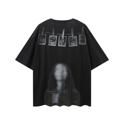 73r1 - Portrait Letter Print Loose Fit Short Sleeve T-Shirt