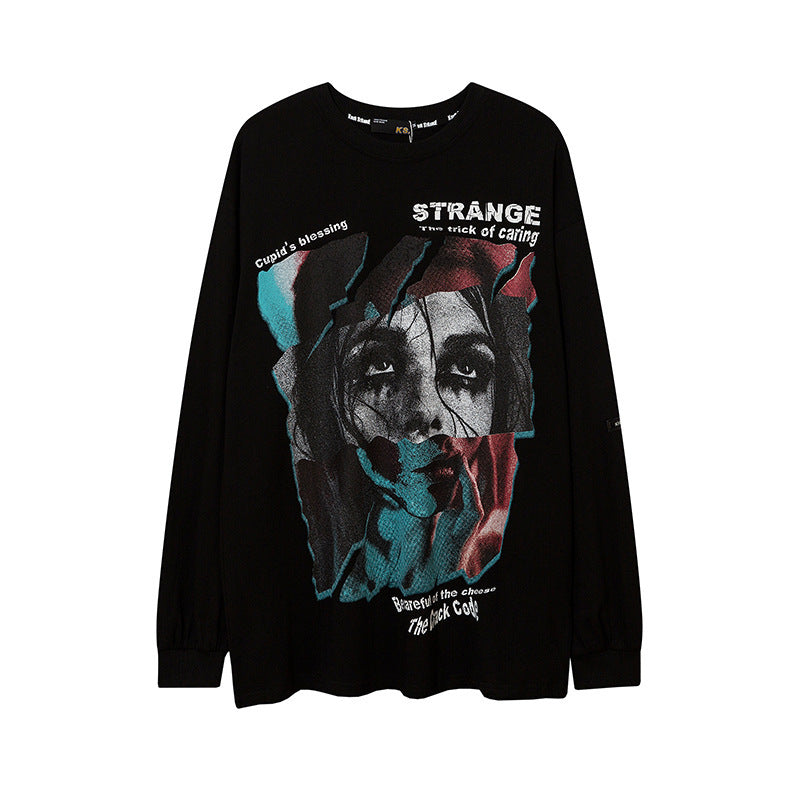 73r1 - High Street Hip Hop Portrait Graffiti Long Sleeve T-Shirt