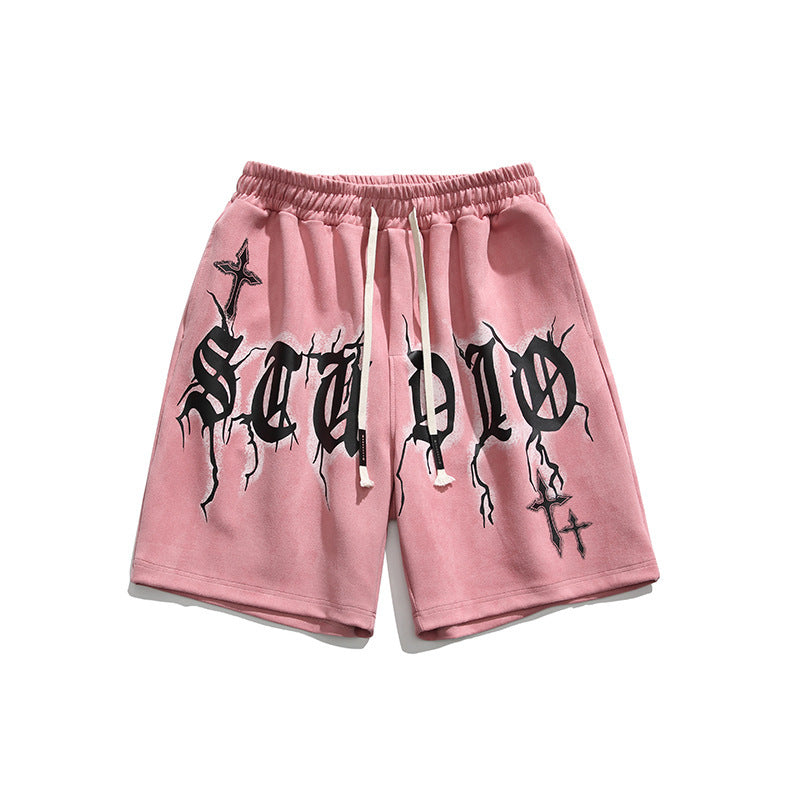 73r1 - Hip Hop Letter Print Sports Shorts Men Loose Street