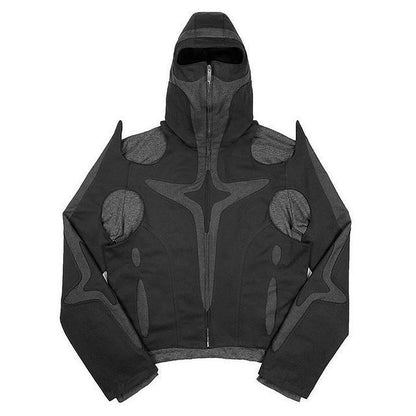 73r1 - Hoodie street estilo Dark Warrior con cremallera y costuras