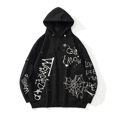 73r1 - High Street Hip Hop Graffiti Embroidered Print Hoodie