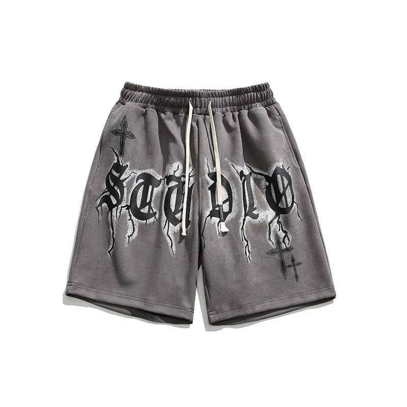 73r1 - Hip Hop Letter Print Sports Shorts Men Loose Street
