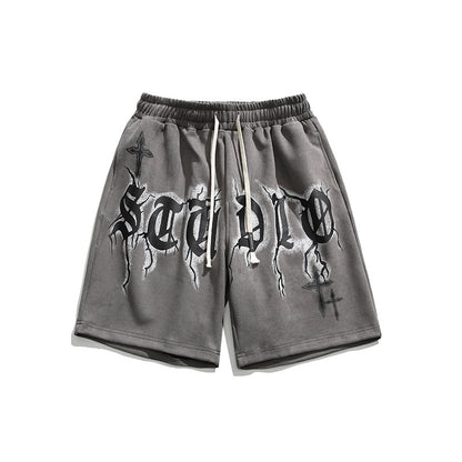 73r1 - Hip Hop Letter Print Sports Shorts Men Loose Street