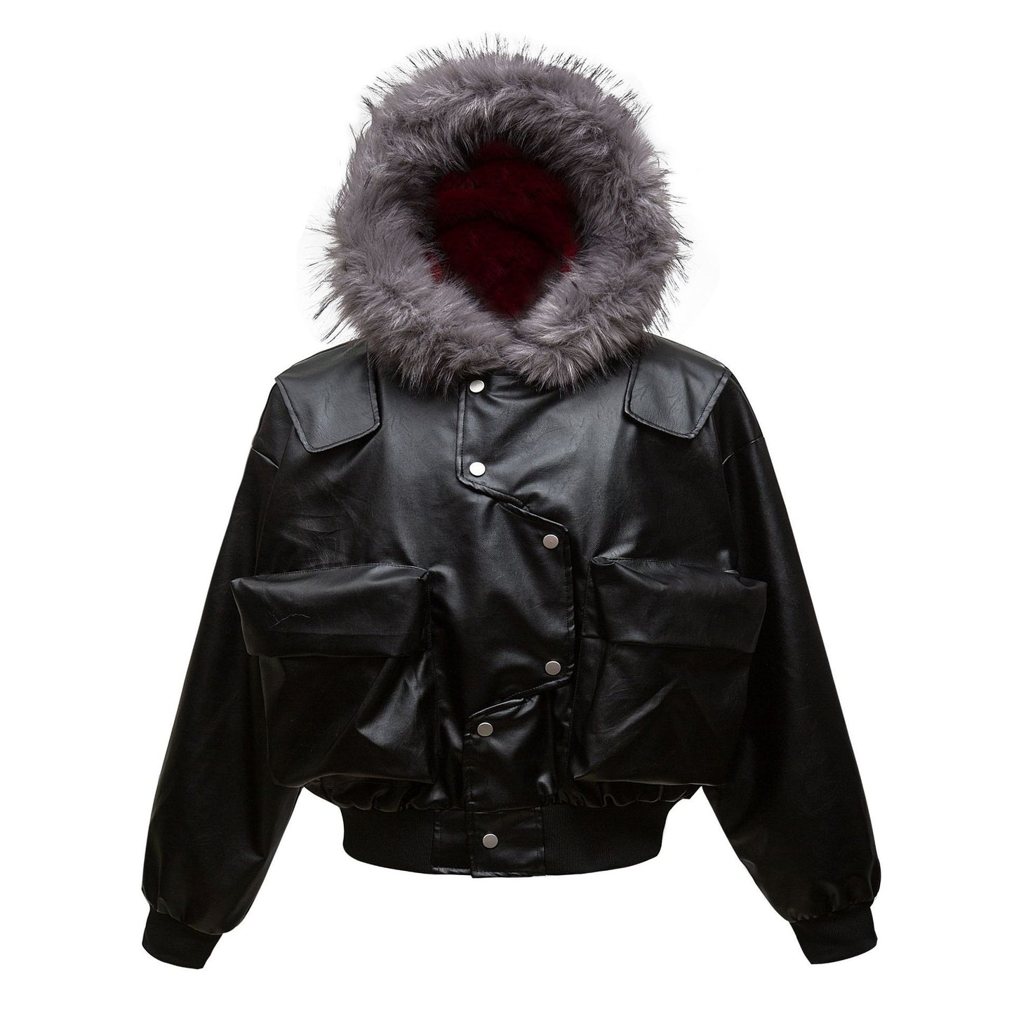 73r1 - Retro Hooded PU Leather Cardigan Jacket Teen Winter