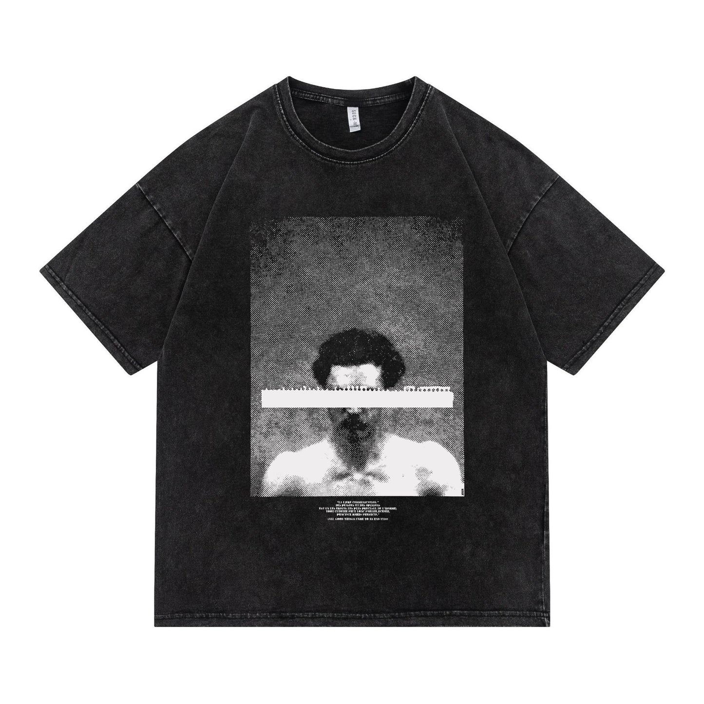 73r1 - Washed Portrait Print Hip-hop Short Sleeve T-Shirt