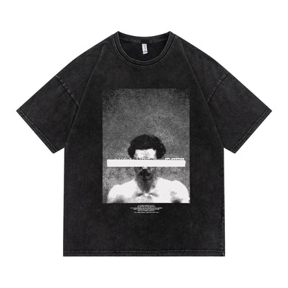 73r1 - Washed Portrait Print Hip-hop Short Sleeve T-Shirt