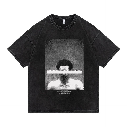 73r1 - Washed Portrait Print Hip-hop Short Sleeve T-Shirt